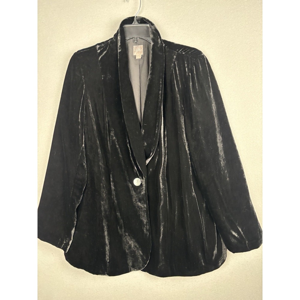 J. Jill Womens Blazer M Black Velvet Silk Blend One Button Lined Jacket 3771